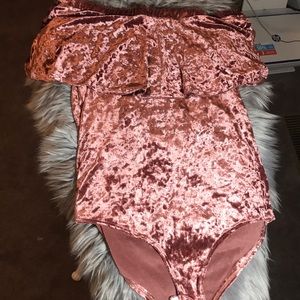 Off shoulder crushed velvet bodysuit